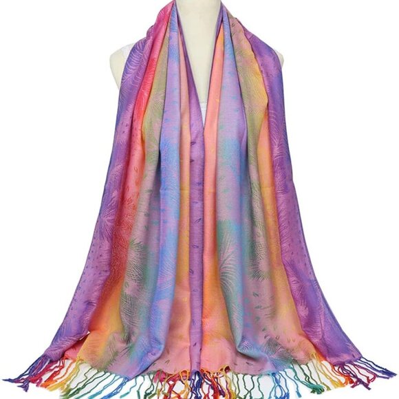 Colorful flowers Jacquard cotton pashmina Women Wrap Shawl tassels Scarves - Picture 4 of 7